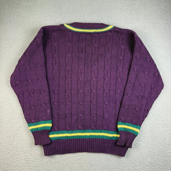 VTG Wool Cable Knit Cricket Sweater Mens Extra Large Tennis V-Neck Jumper Preppy - Picture 2 of 8
